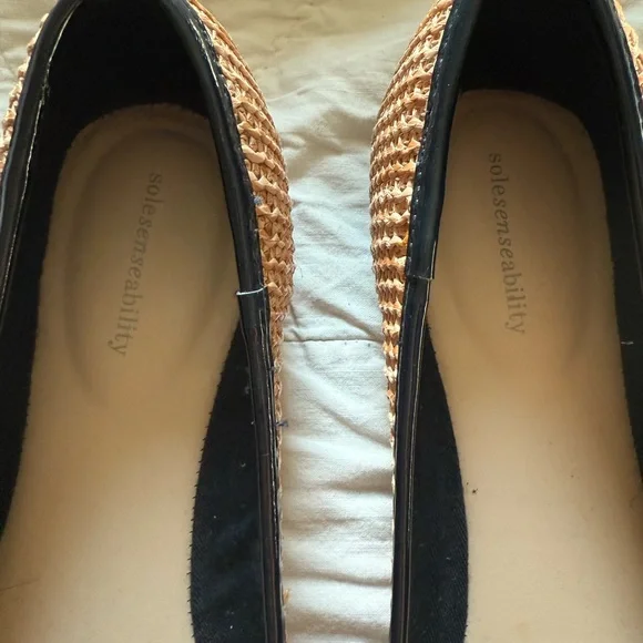 Solesenseability Women’s Wicker and Navy Toe Buckle Style Ballet Flats - Picture 5 of 8